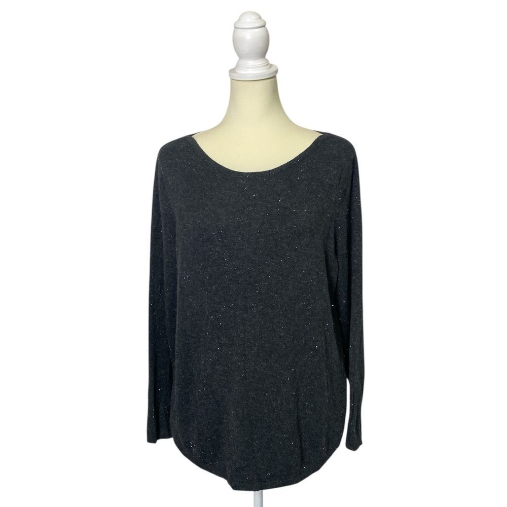 Chico's Dark Gray Cashmere Blend Gliiter Knit Sweater Women's Size Large
